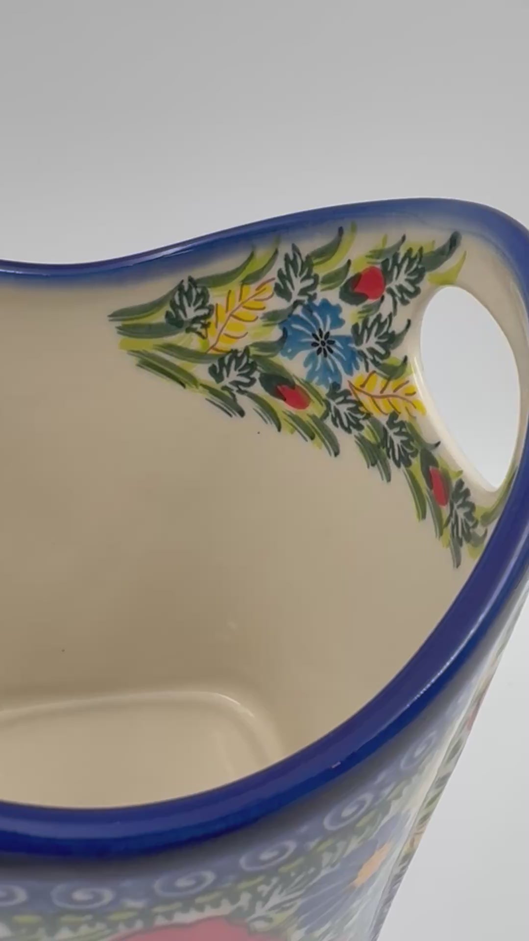 Basket Container & Utensil Med.  Handmade Polish pottery.  UNIKAT Garden Poppy Design