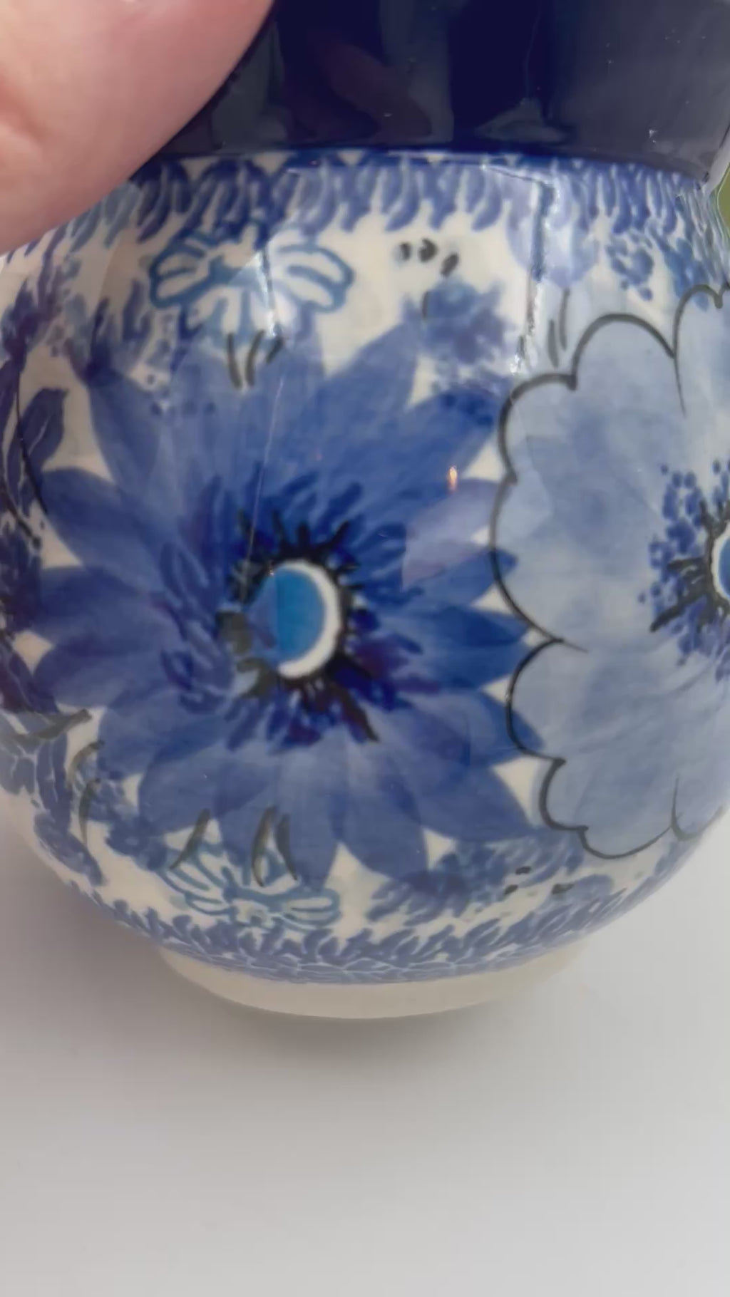 16 oz Bubble Mug. Handcrafted Polish pottery stoneware: UNIKAT Blue Wildflower