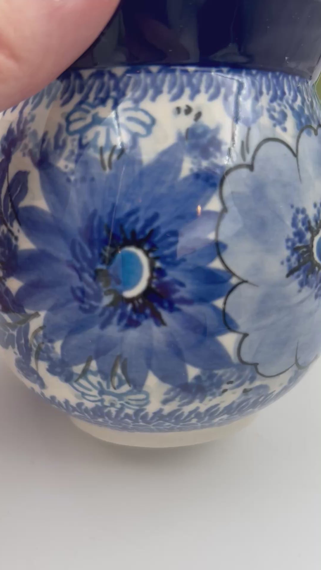 16 oz Bubble Mug. Handcrafted Polish pottery stoneware: UNIKAT Blue Wildflower