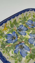 6" Butter Platter: UNIKAT Blue Poppy Songbird