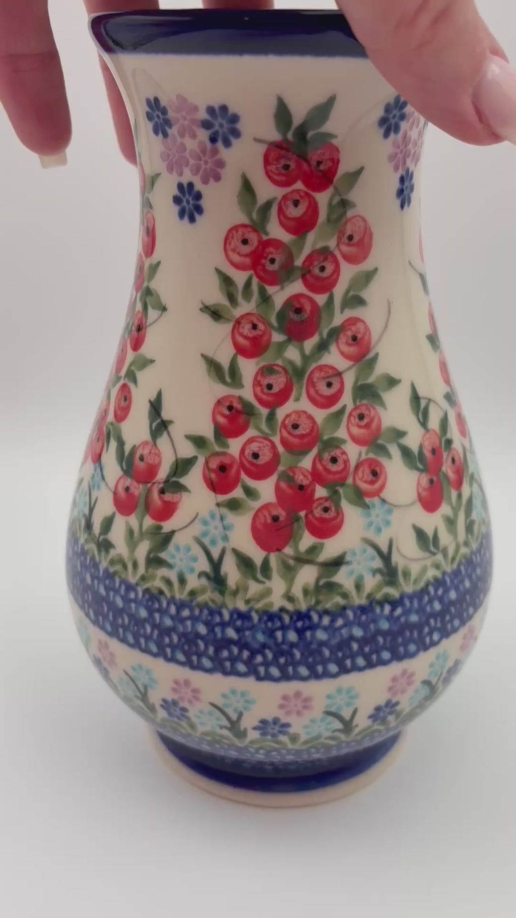 Vase 9”. Handmade Polish pottery.  UNIKAT Red Berry