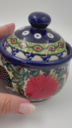 5oz. Sugar Bowl.  UNIKAT Chickens in the Florals Design