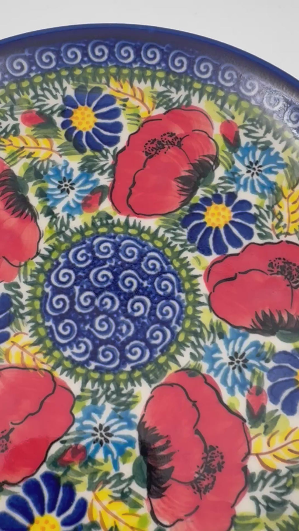 7.5” Plate.  Hand crafted Polish pottery stoneware: UNIKAT Garden Poppy