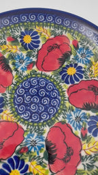 7.5” Plate.  Hand crafted Polish pottery stoneware: UNIKAT Garden Poppy
