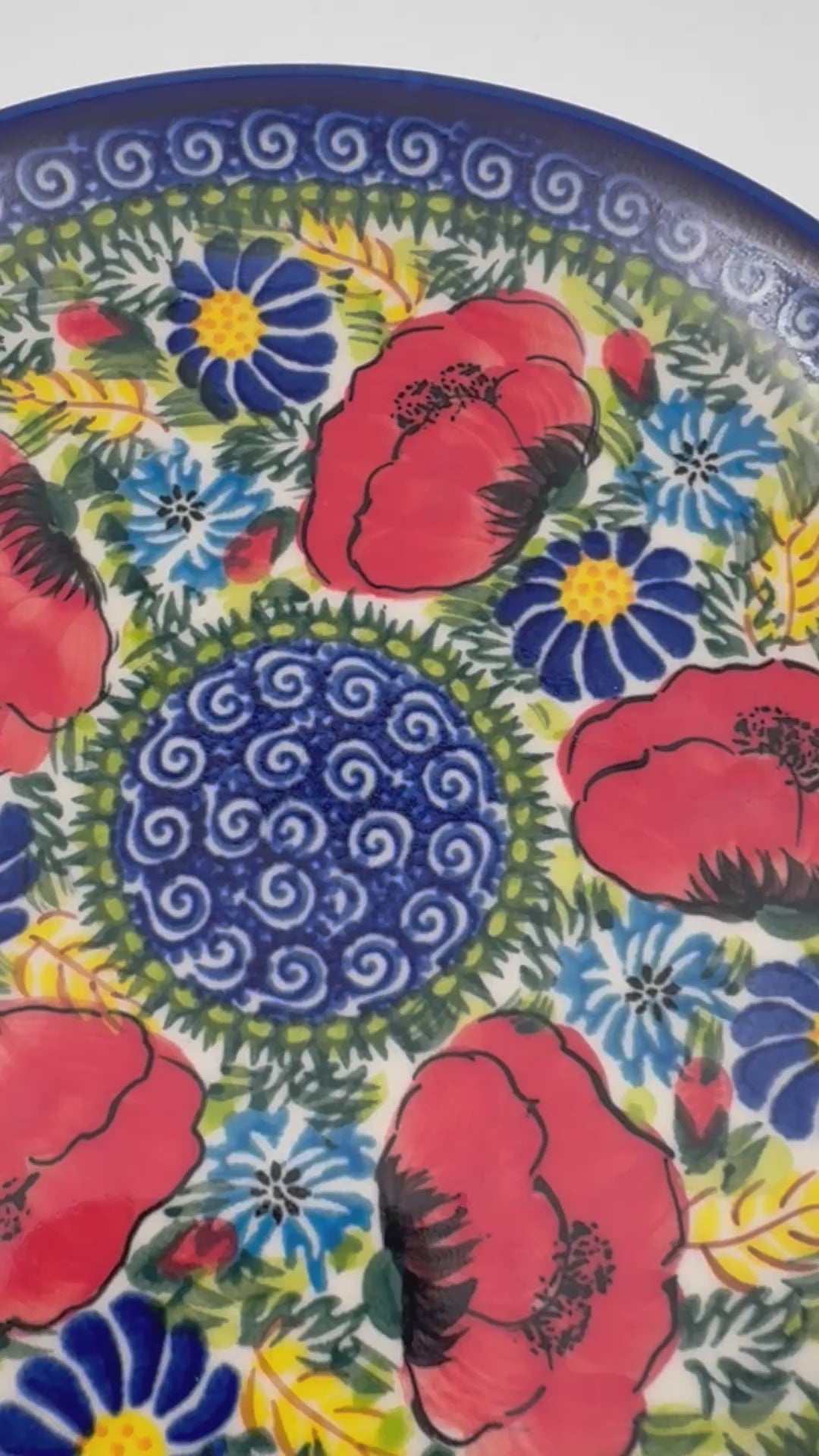 7.5” Plate.  Hand crafted Polish pottery stoneware: UNIKAT Garden Poppy