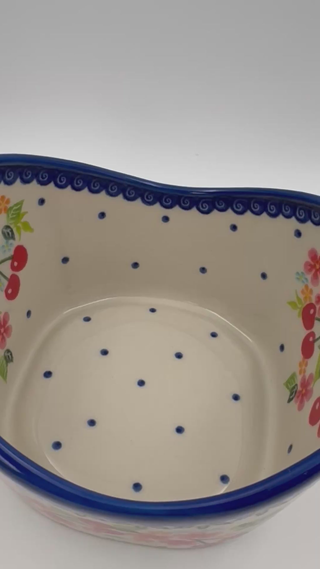 Basket Container Small.  Handmade Polish pottery.  UNIKAT Cherry Blossom Design