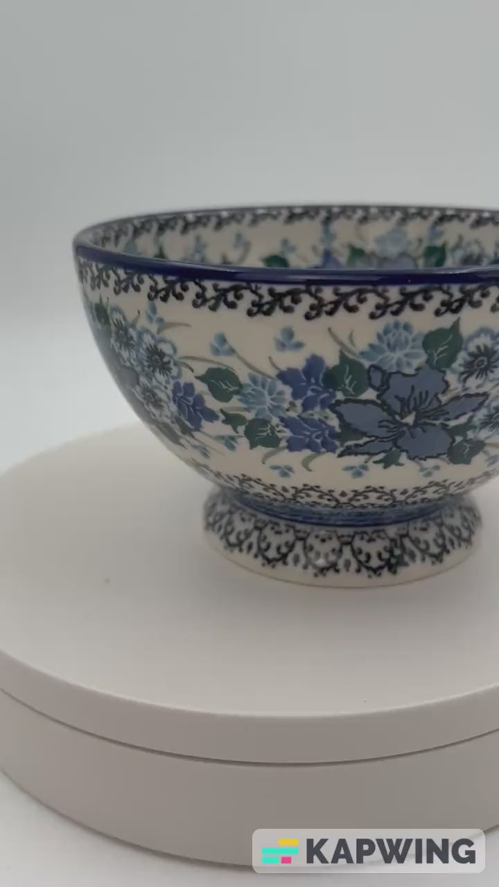 5” Pedestal Bowl.  Hand crafted Polish pottery stoneware: UNIKAT Rhapsody in Blue Design