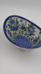 6” Oval Bowl.  Hand crafted Polish pottery stoneware:  UNIKAT Blueberry Design