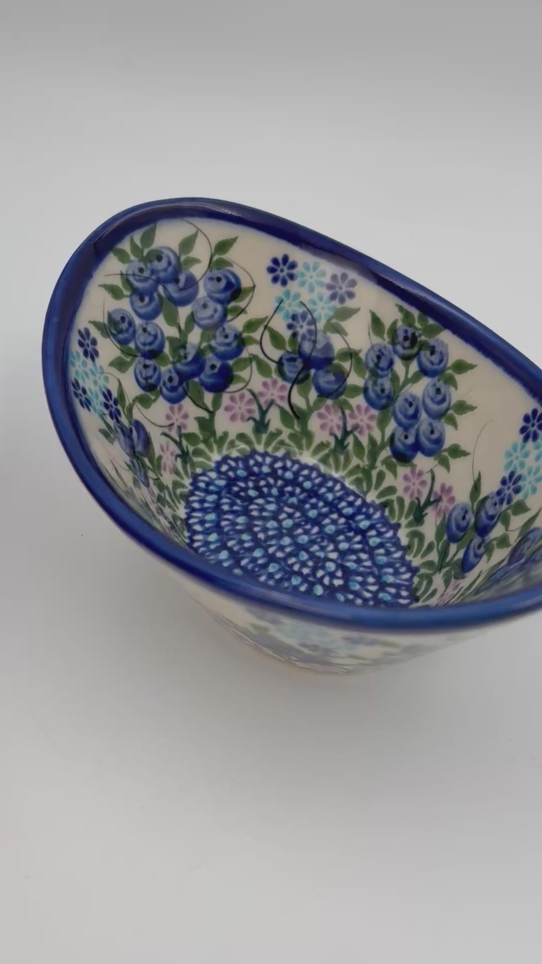 6” Oval Bowl.  Hand crafted Polish pottery stoneware:  UNIKAT Blueberry Design