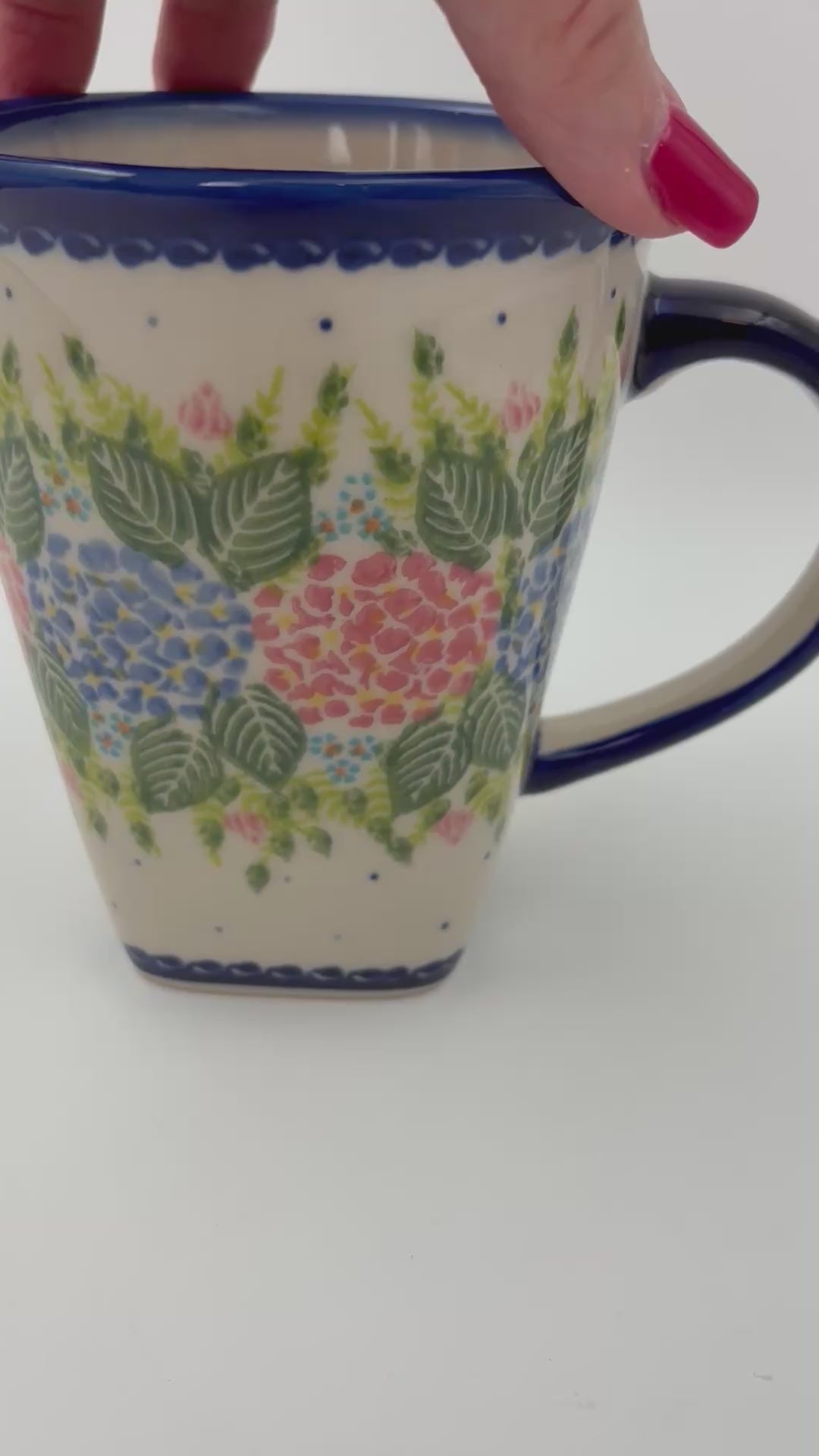 Mug XL 18oz. Handcrafted Polish pottery stoneware:  UNIKAT Hydrangea Fields