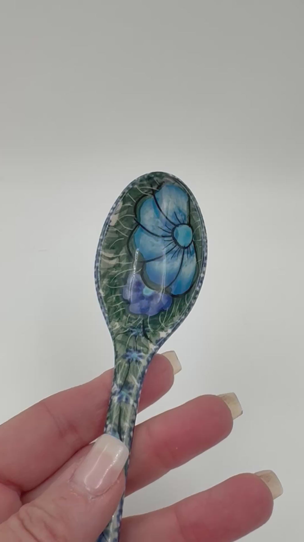 Spoon Lg 8”.  Handmade Polish pottery. UNIKAT Wildflower Blue Design