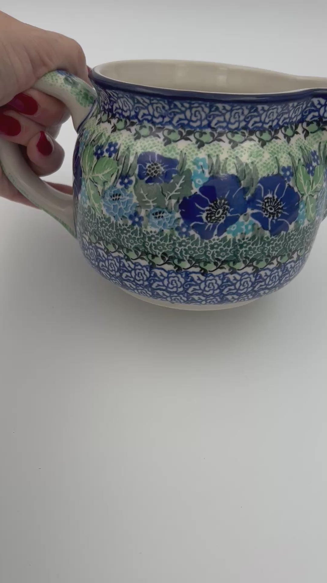 24 oz Pitcher.  Hand painted Polish pottery stoneware.  UNIKAT Moody Blues Design.