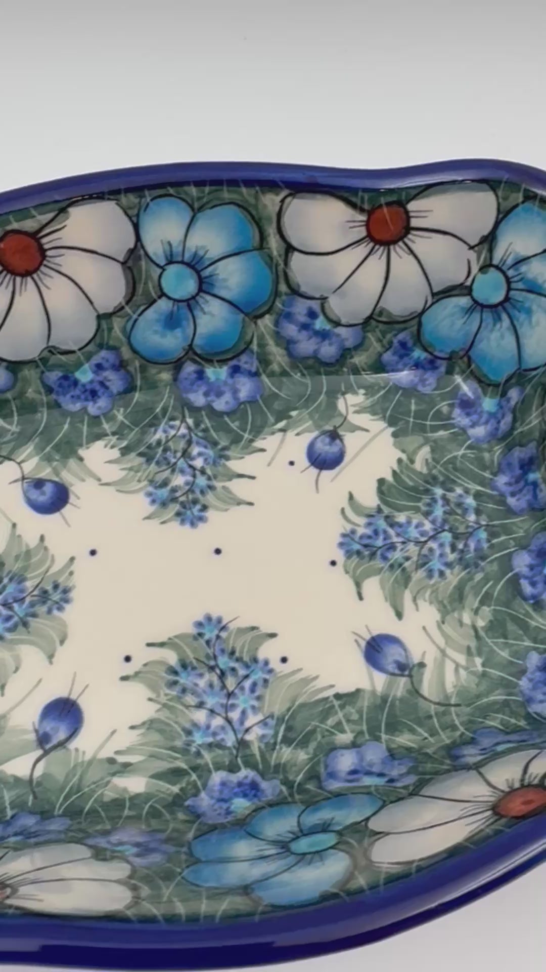 8” Rectangular Fala Baker Handmade in Poland.  UNIKAT Forget Me Not Pansy