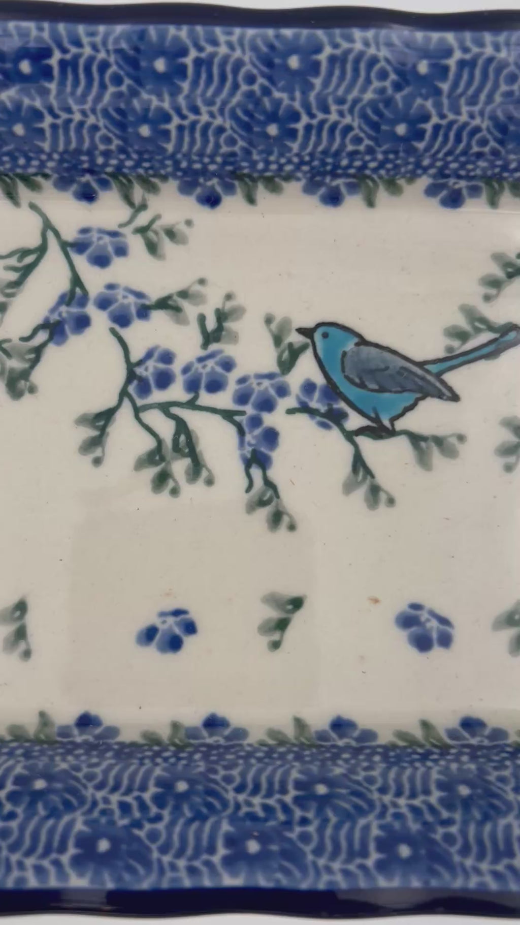 9" Platter. Handmade in Poland.  Baby Bluebird Pattern