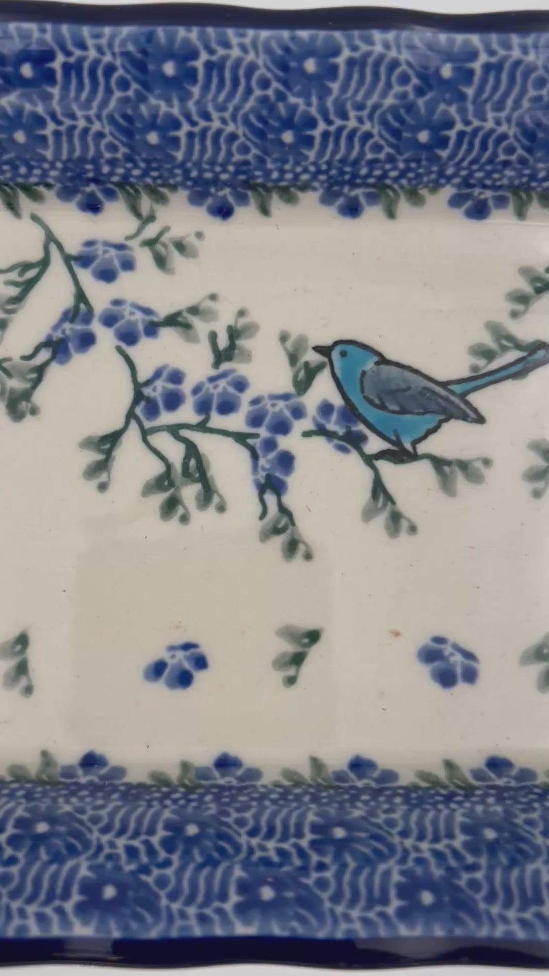 9" Platter. Handmade in Poland.  Baby Bluebird Pattern