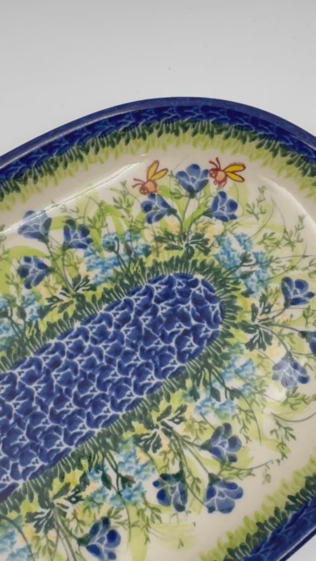 10” Oval Platter.  Hand crafted Polish pottery stoneware: UNIKAT Bluebell Meadow