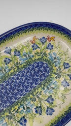 10” Oval Platter.  Hand crafted Polish pottery stoneware: UNIKAT Bluebell Meadow