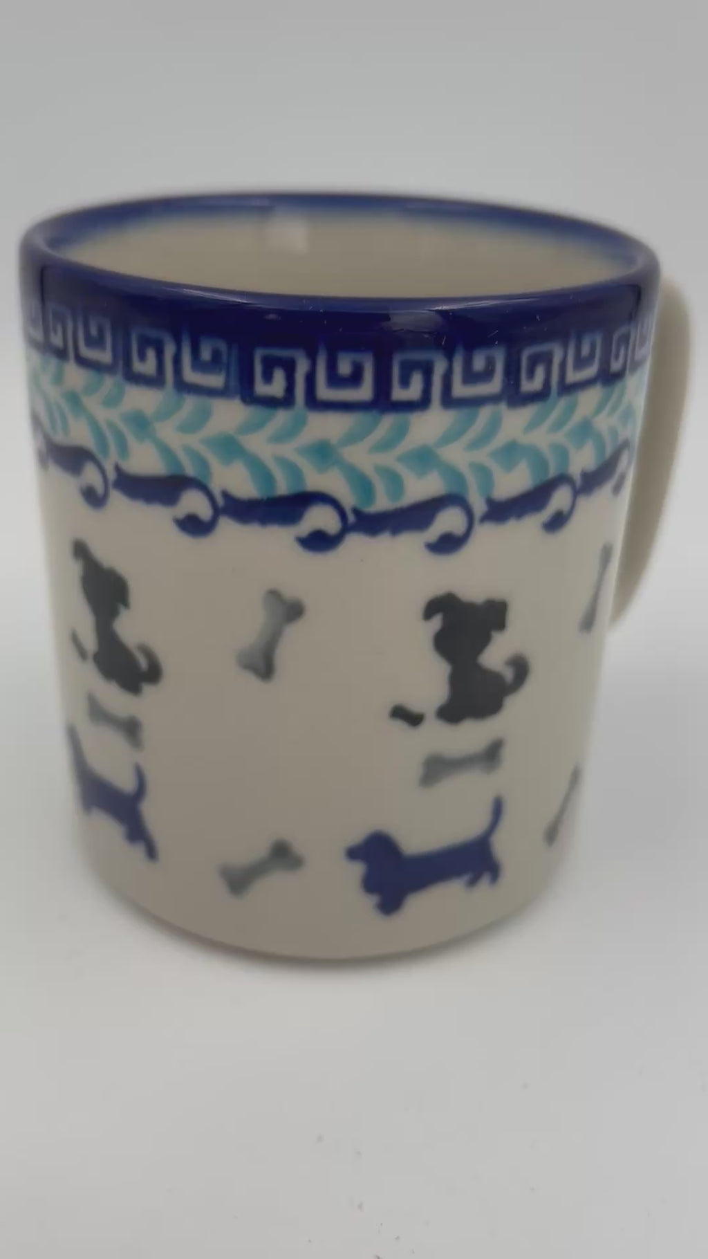 13 oz Puppy Mug. Handcrafted Polish pottery stoneware:  Puppy Pleasure
