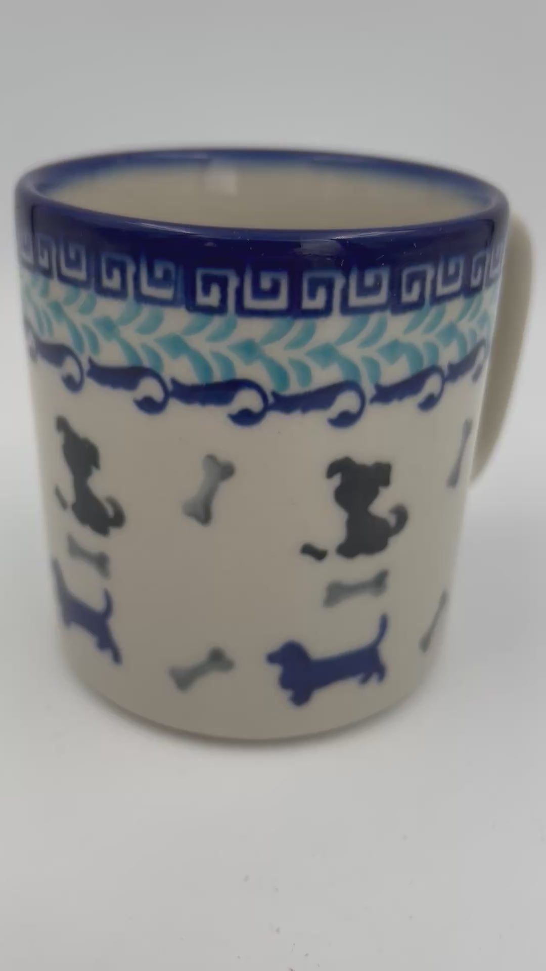 13 oz Puppy Mug. Handcrafted Polish pottery stoneware:  Puppy Pleasure