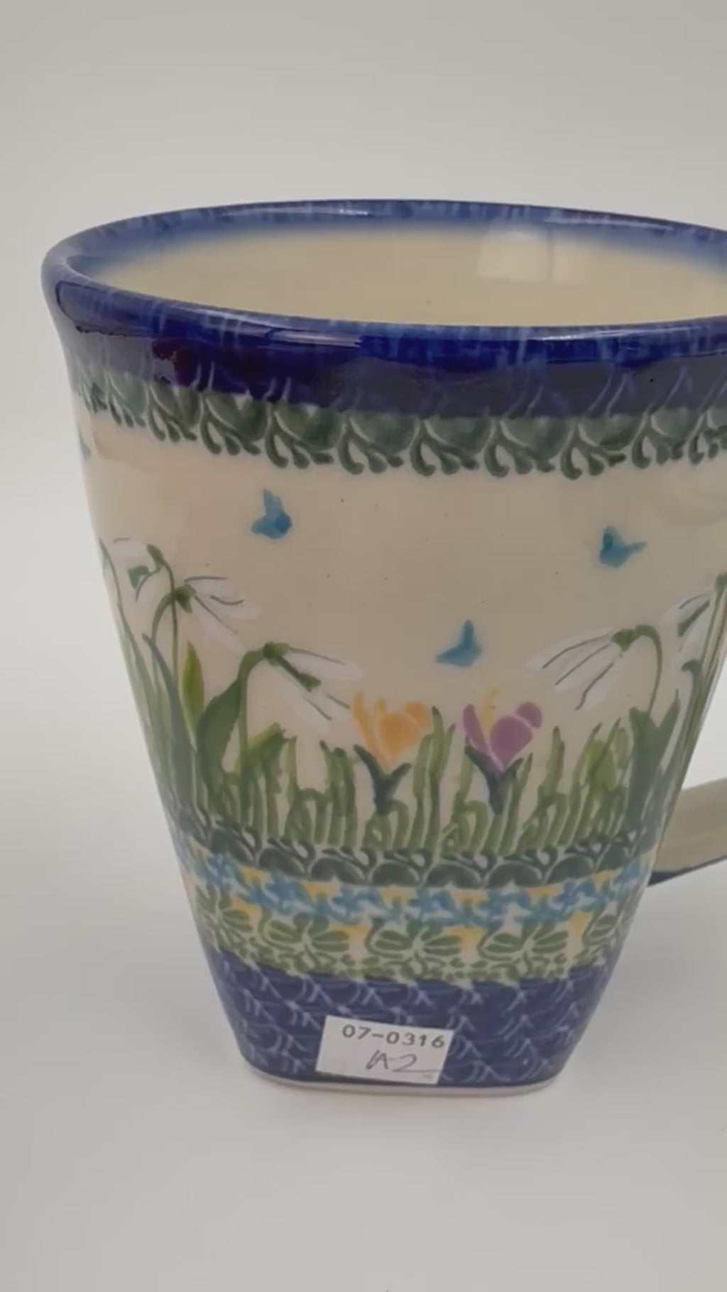 Mug XL 18oz. Handcrafted Polish pottery stoneware:  UNIKAT Snowdrop Garden