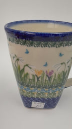 Mug XL 18oz. Handcrafted Polish pottery stoneware:  UNIKAT Snowdrop Garden