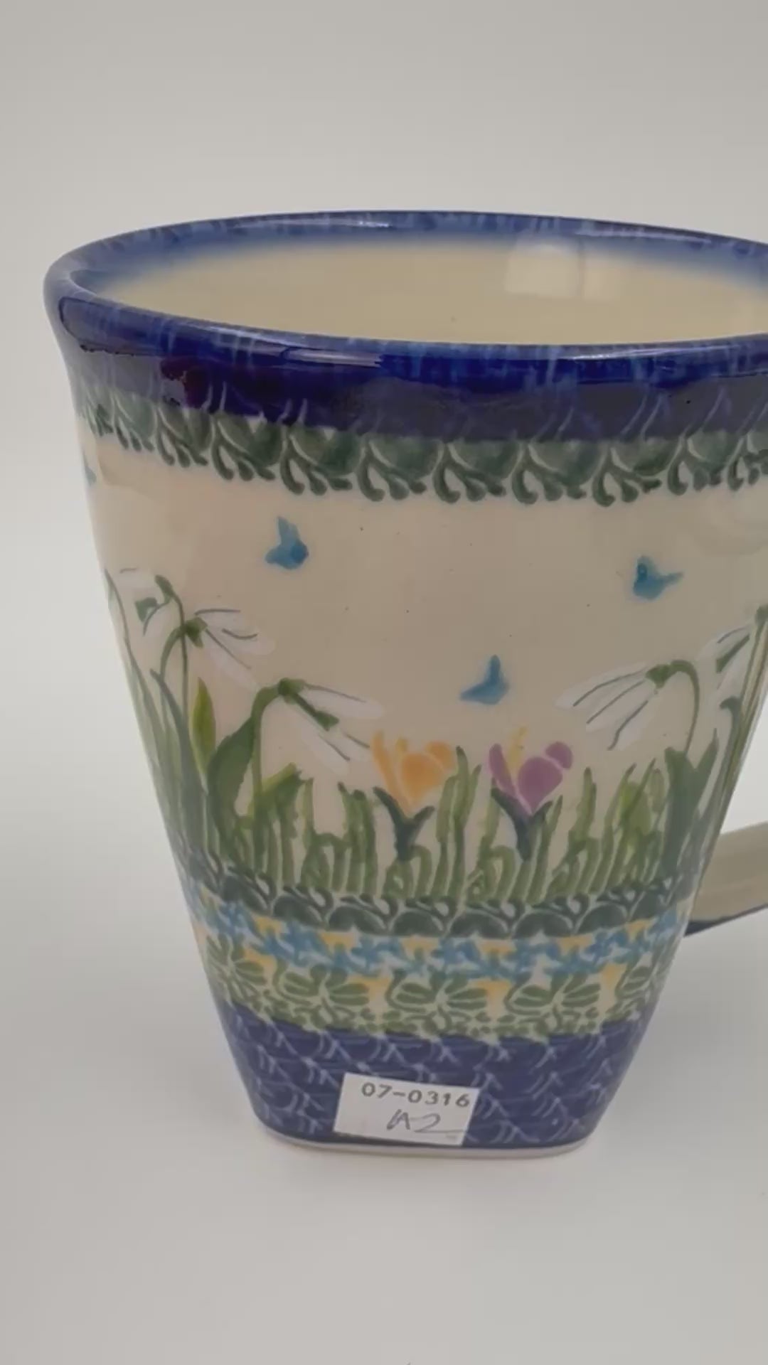 Mug XL 18oz. Handcrafted Polish pottery stoneware:  UNIKAT Snowdrop Garden