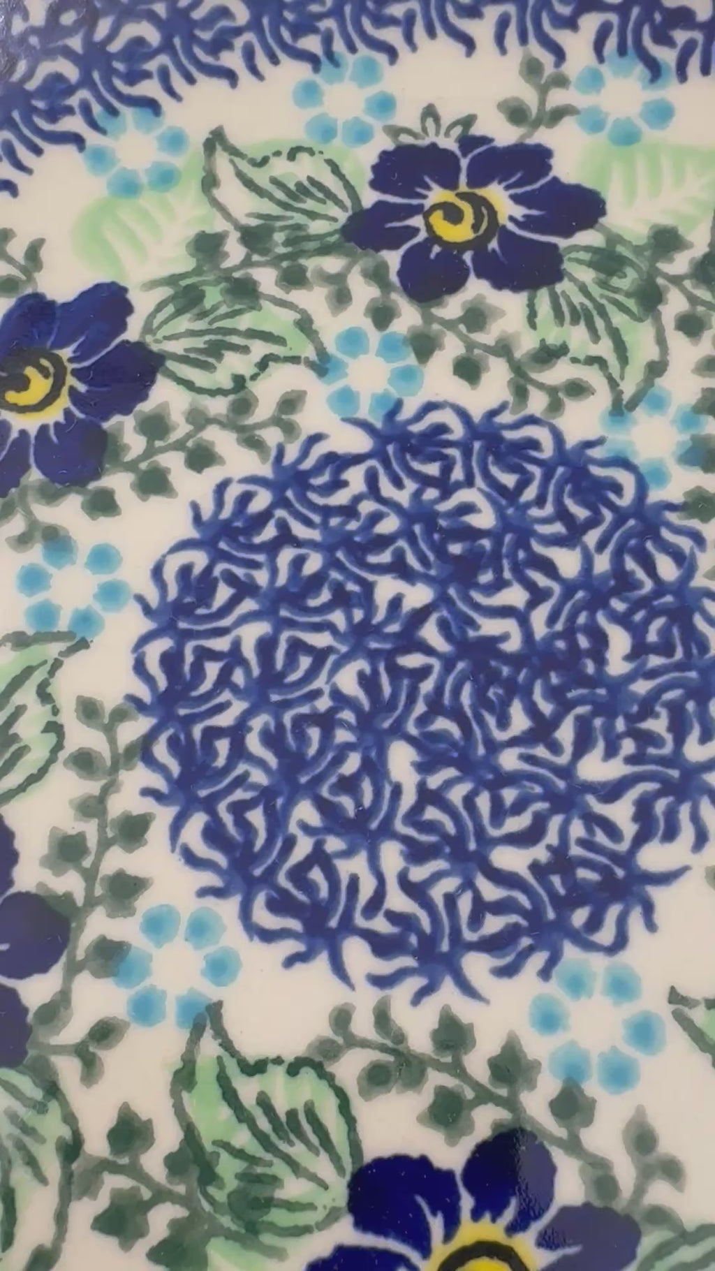 7.5” Plate.  Hand crafted Polish pottery stoneware: UNIKAT Blue Floral Day Design