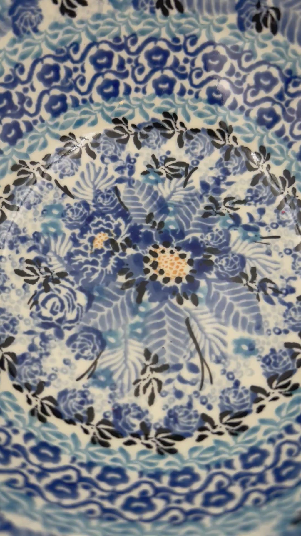 6.57” Stacking Bowl.  Hand crafted Polish pottery stoneware: UNIKAT Fields of Blue Design