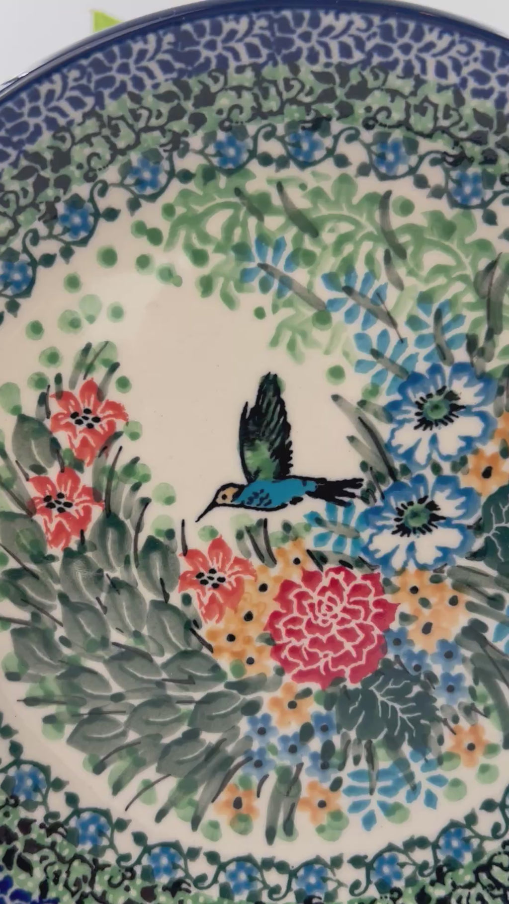 Polish pottery 7.91” round floral plate in the Unikat Hummingbird Meadow pattern
Ceramika Artystyczna Company