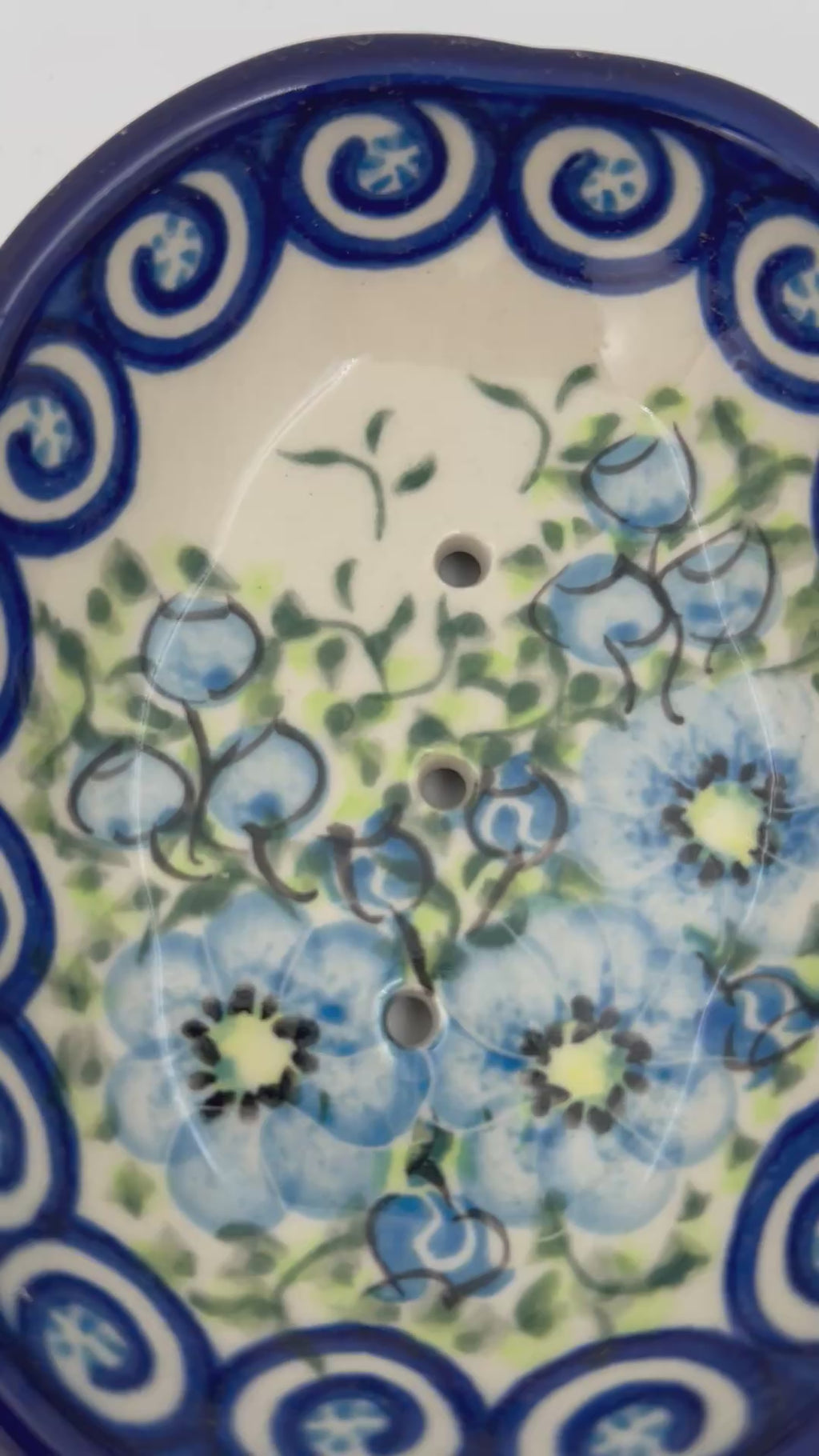 5” blue floral soap dish is a handmade by talented Polish artisans.