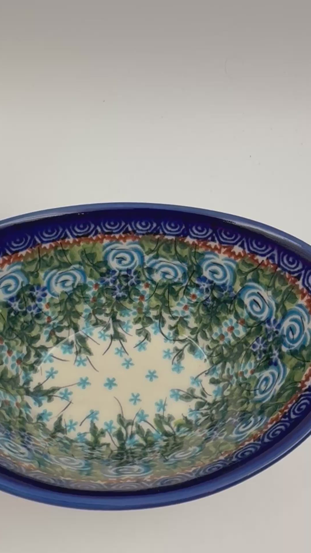 6” Oval Tub Bowl.  Hand crafted Polish pottery stoneware:  UNIKAT Whispering Ferns Design