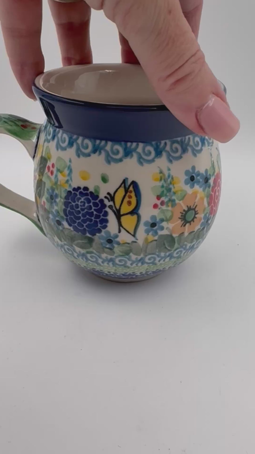 12 oz Bubble Mug. Handcrafted Polish pottery stoneware:  UNIKAT Butterfly Garden Design