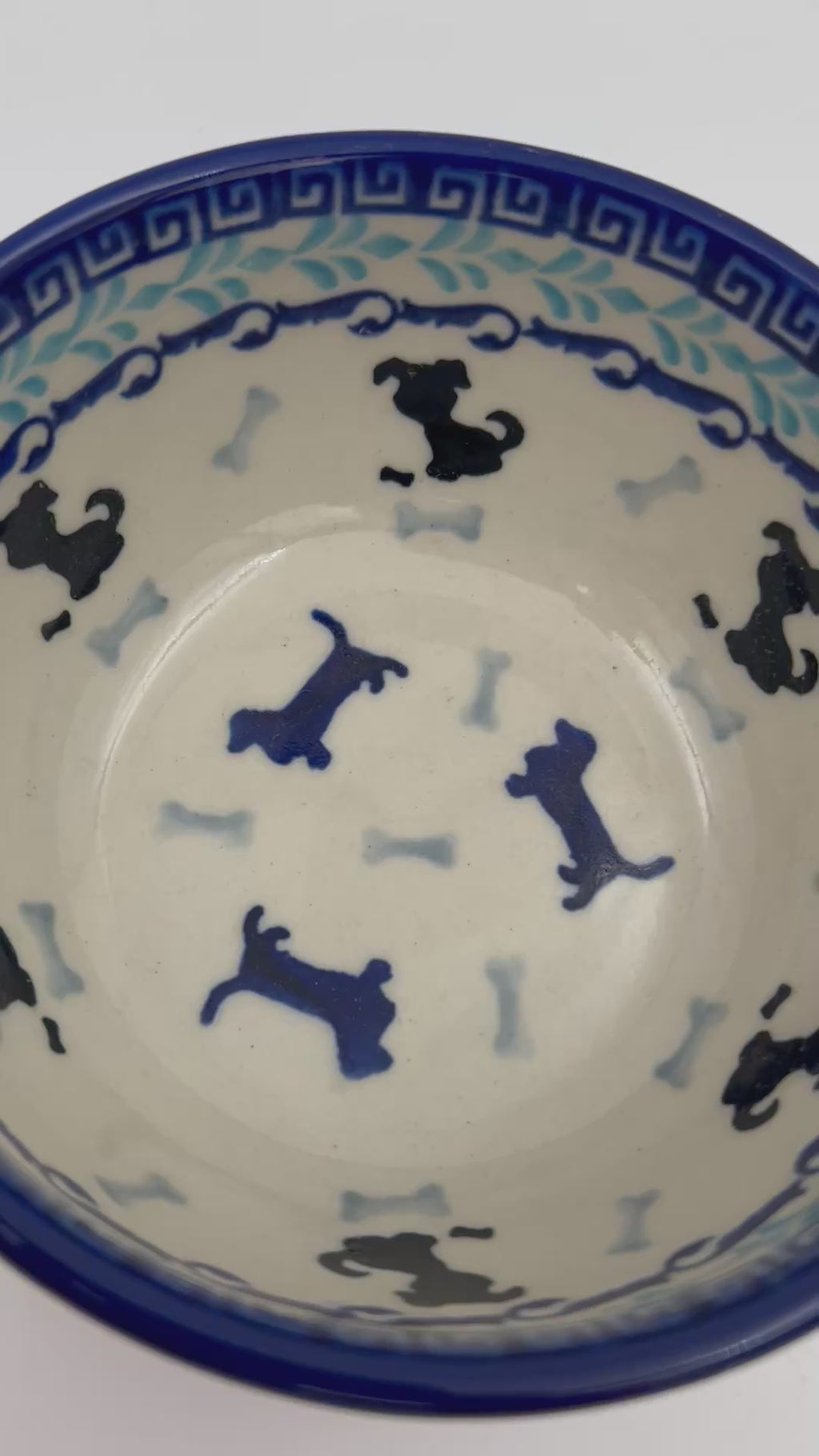 5” Puppy Bowl.  Hand crafted Polish pottery stoneware:  Puppy Pleasure