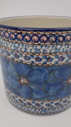 Utensil Jar 5”.  Handmade Polish pottery.  UNIKAT Cobalt Poppies