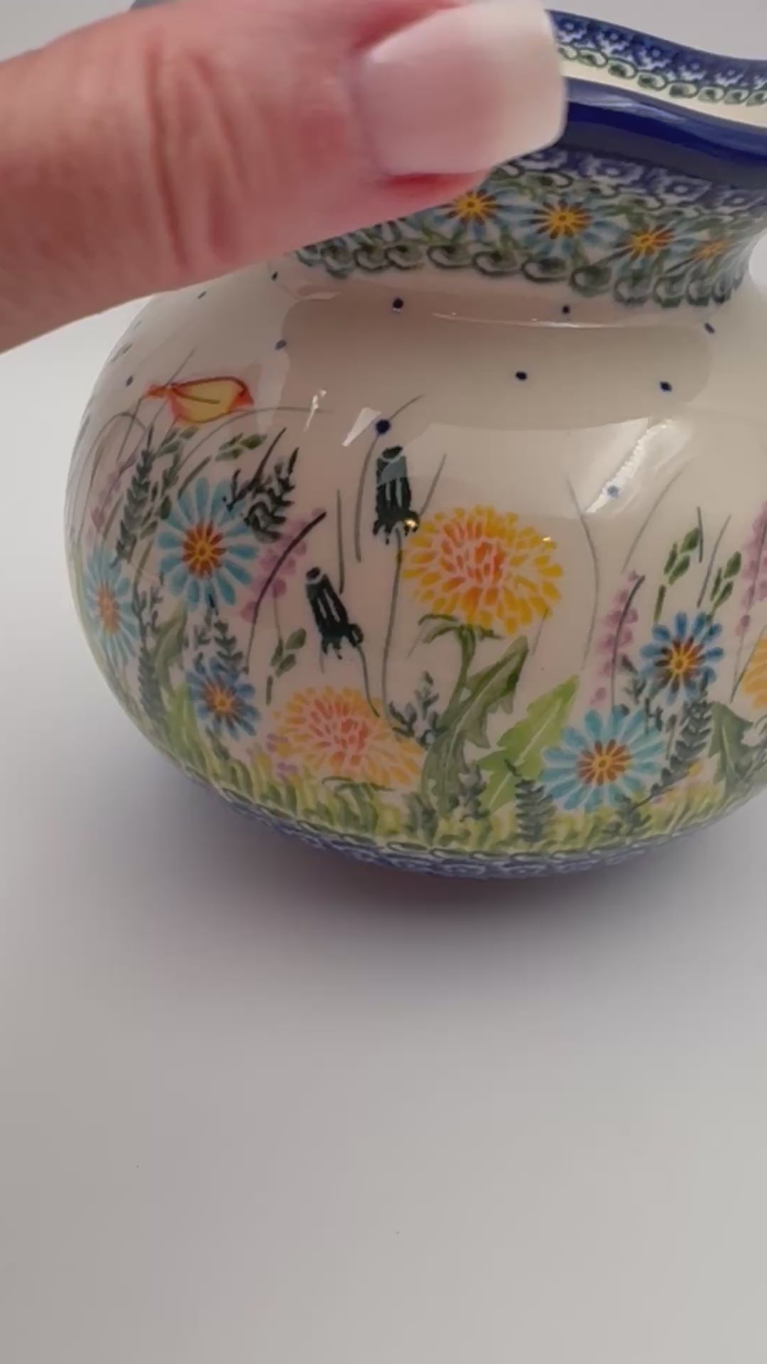 Kula Vase 5.5”.  Handmade Polish pottery.  UNIKAT Wildflower Meadow