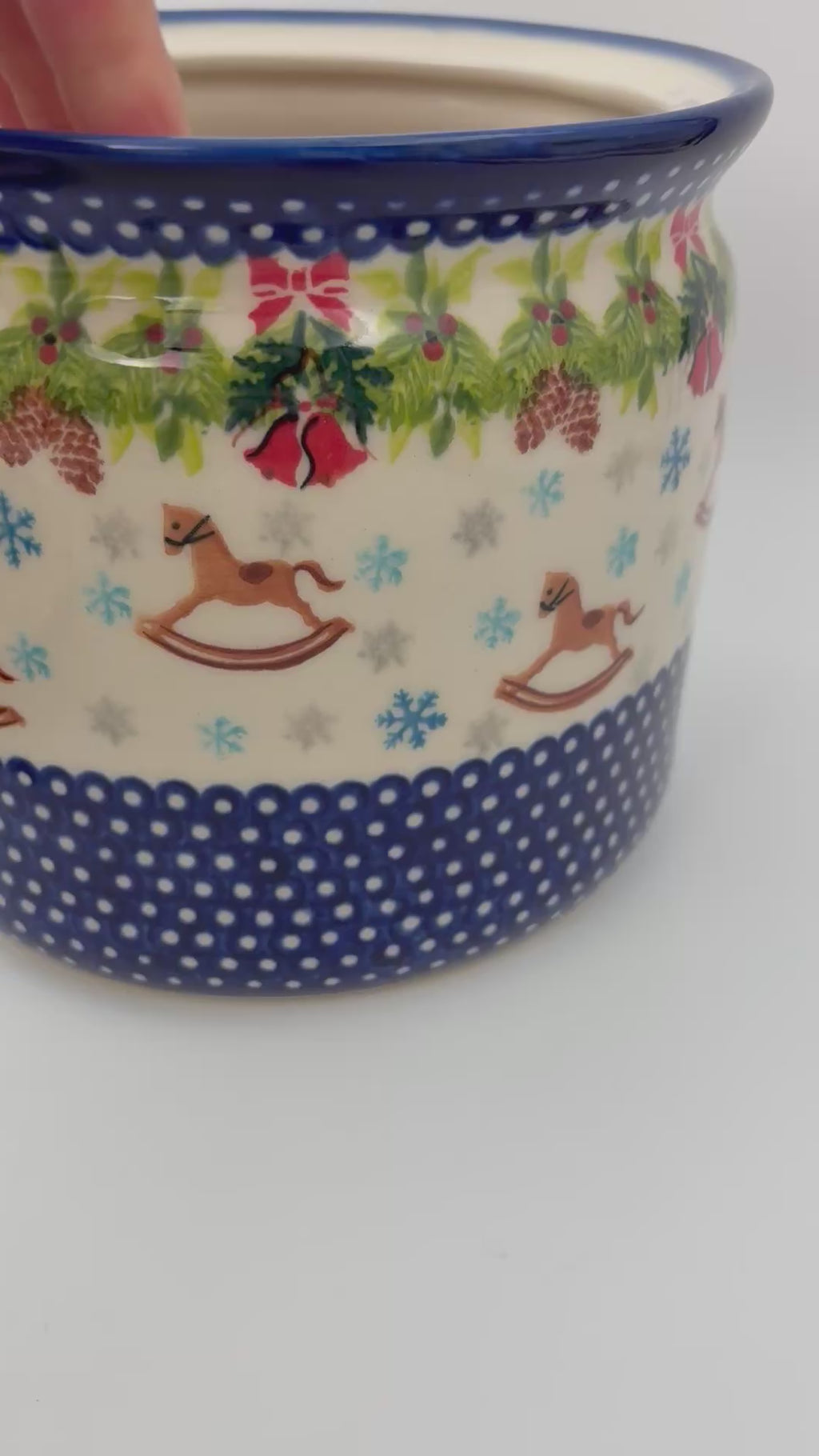 7" Antek Jar.  Handmade Polish pottery.  UNIKAT Horse and Bells Design