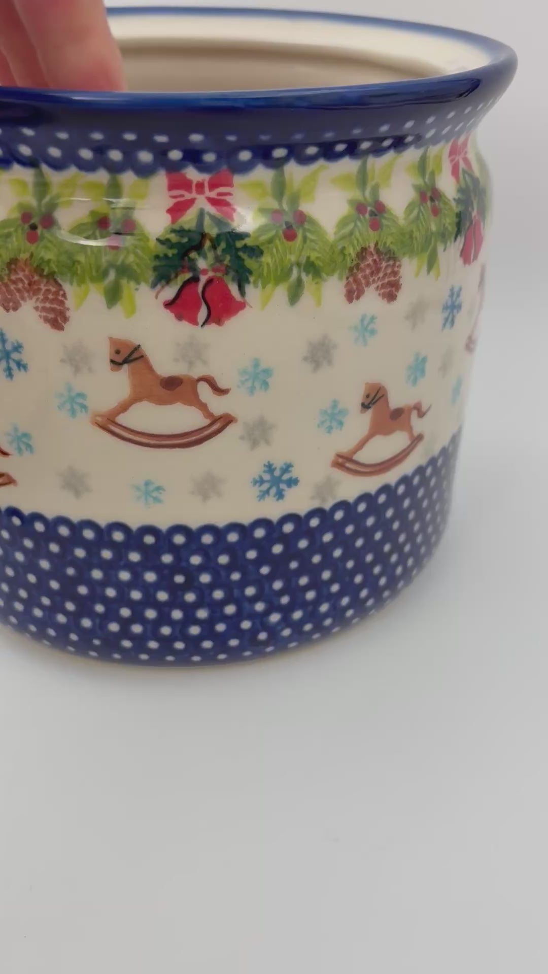 7" Antek Jar.  Handmade Polish pottery.  UNIKAT Horse and Bells Design