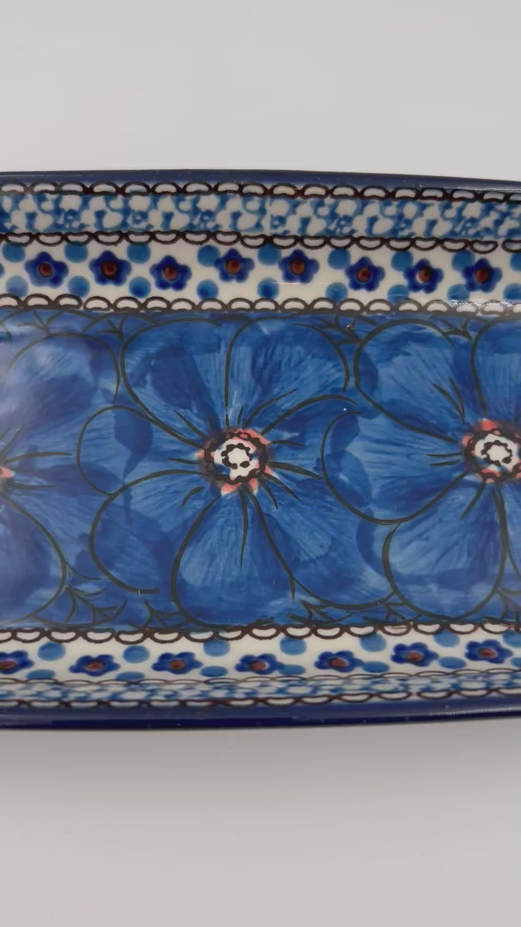 8"  Platter  Hand crafted Polish pottery stoneware: UNIKAT Cobalt Poppies Design.