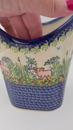 Basket Container & Utensil Med.  Handmade Polish pottery.  UNIKAT Piglet Pasture Design