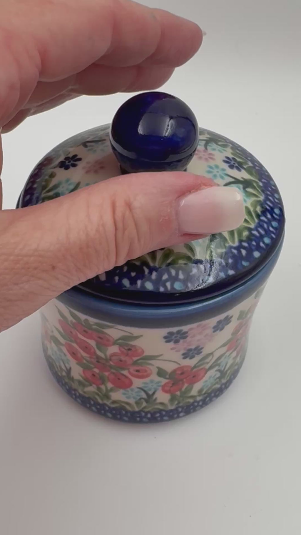 Sugar Jar.  UNIKAT Red Berry Pattern