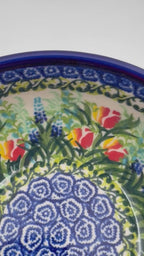 6” Bowl.  Hand crafted Polish pottery stoneware:  Tulips and Bees Design