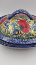10” Baker Jacek with Lid Handmade in Poland.  UNIKAT Garden Poppy