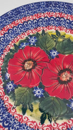 7.5” Plate.  Hand crafted Polish pottery stoneware: UNIKAT Red Finesy Design