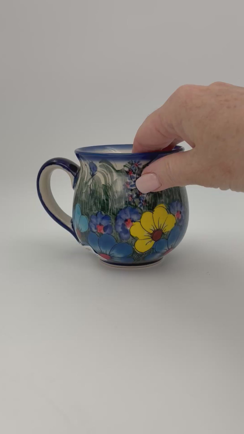 10 oz Bubble Mug. Handcrafted Polish pottery stoneware:  UNIKAT Forget Me Not Pansy