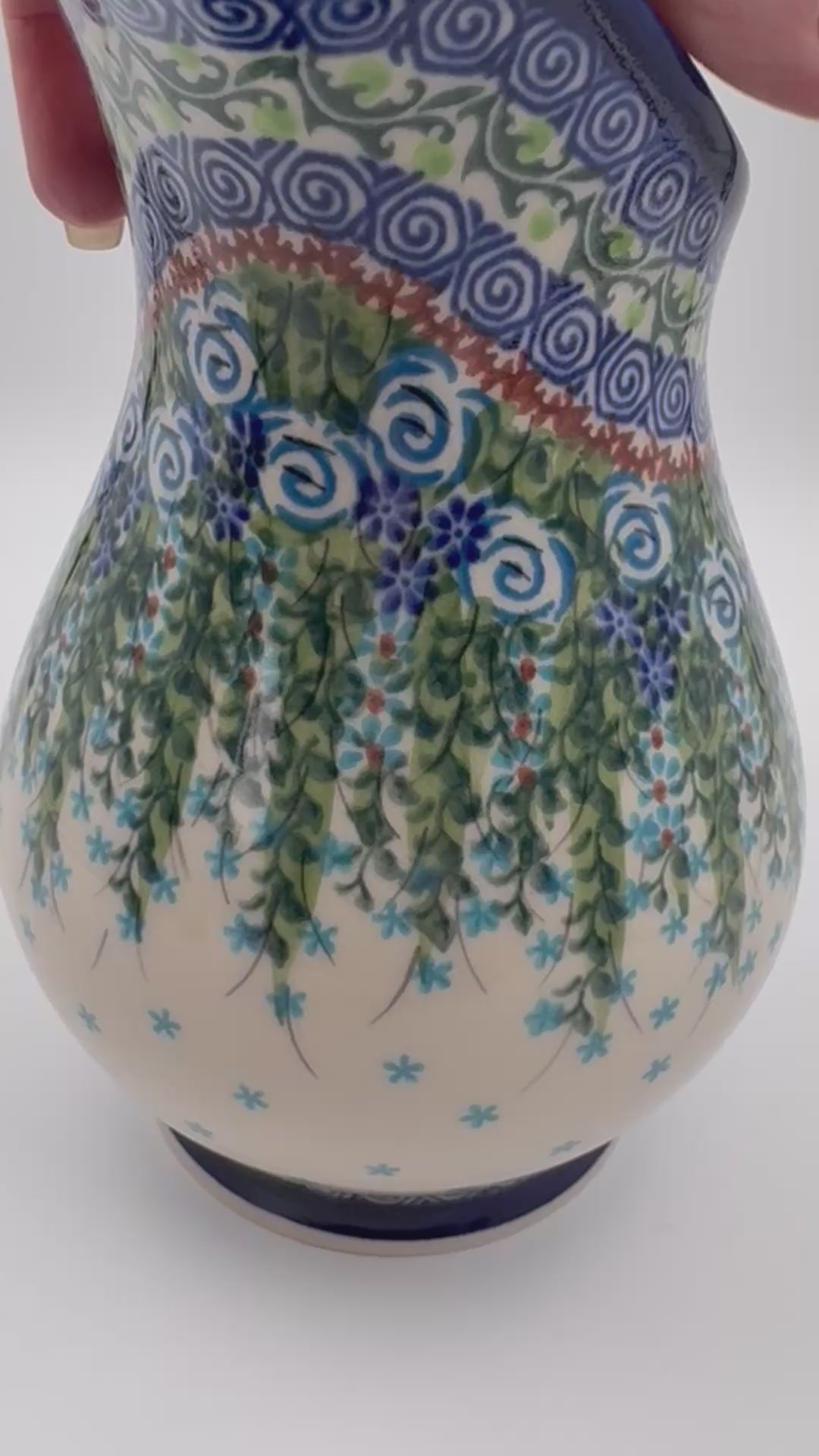 37 oz. Pitcher.  Hand painted Polish pottery stoneware UNIKAT Whispering Ferns