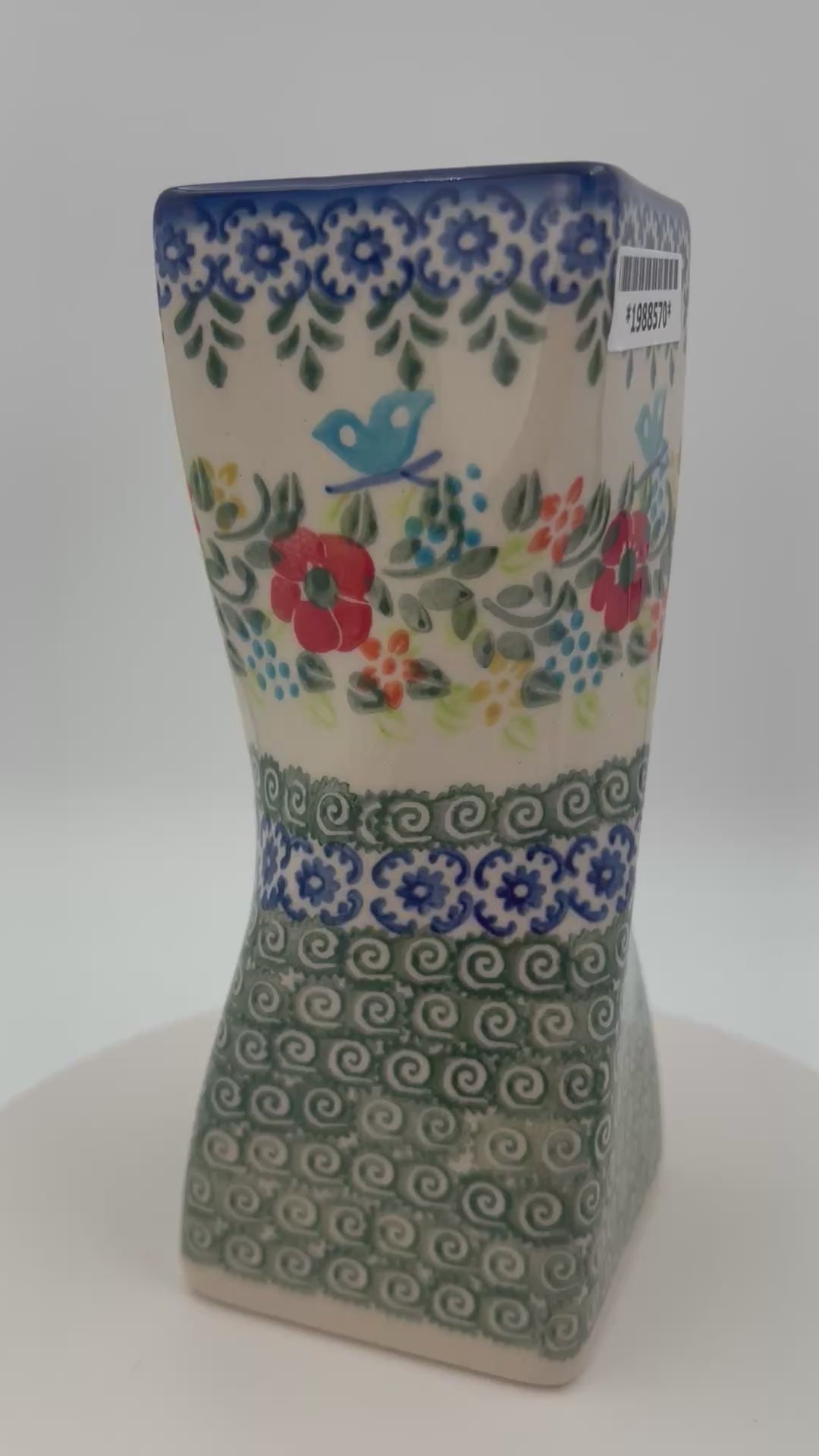 7” floral blue vase is a handmade by talented Polish artisans  Dimensions 6.73" x 2.48"
Ceramika Bona Company