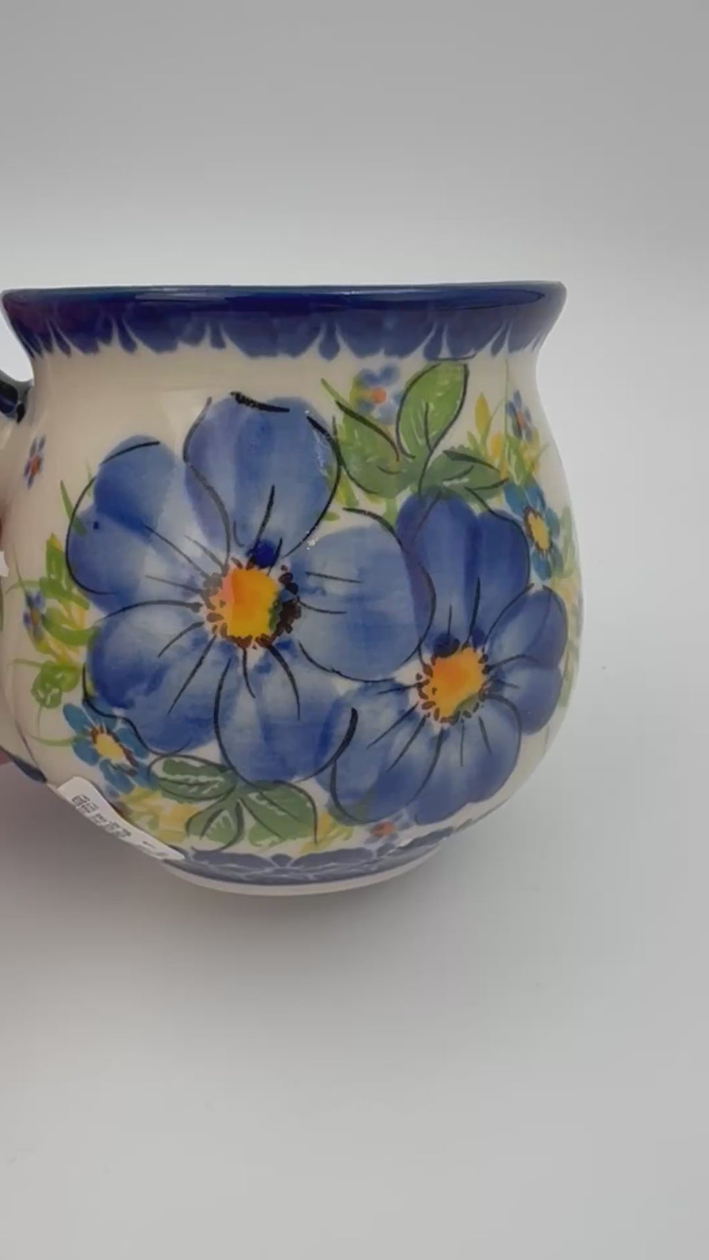 10 oz Bubble Mug. Handcrafted Polish pottery stoneware:  UNIKAT Blue Pansy