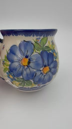 10 oz Bubble Mug. Handcrafted Polish pottery stoneware:  UNIKAT Blue Pansy
