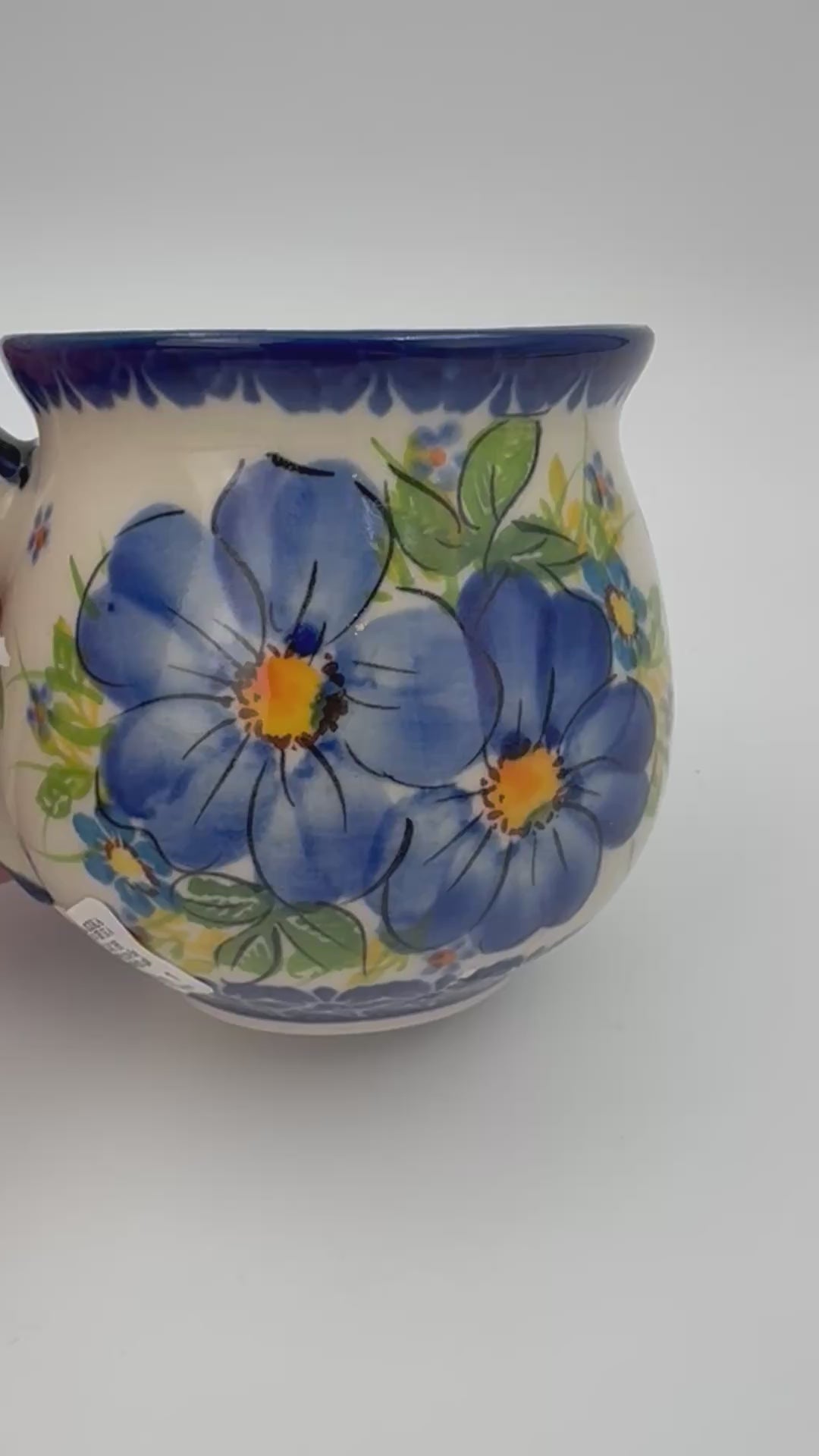 10 oz Bubble Mug. Handcrafted Polish pottery stoneware:  UNIKAT Blue Pansy