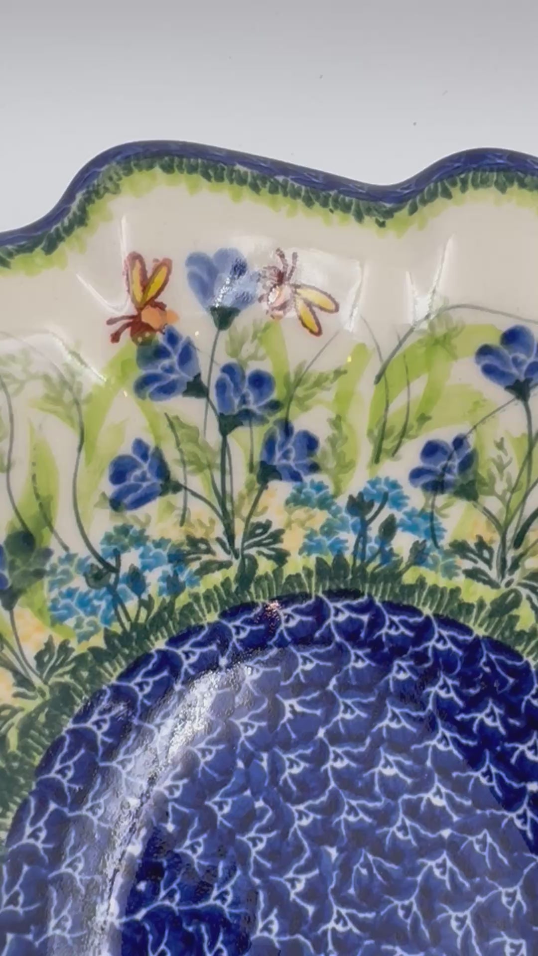 10.4" Wave Bowl. Hand crafted Polish pottery stoneware:  UNIKAT Bluebell Meadow Pattern